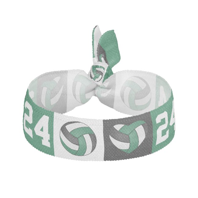 Love Volleyball - Green, White and Black Elastic Hair Tie (Front)