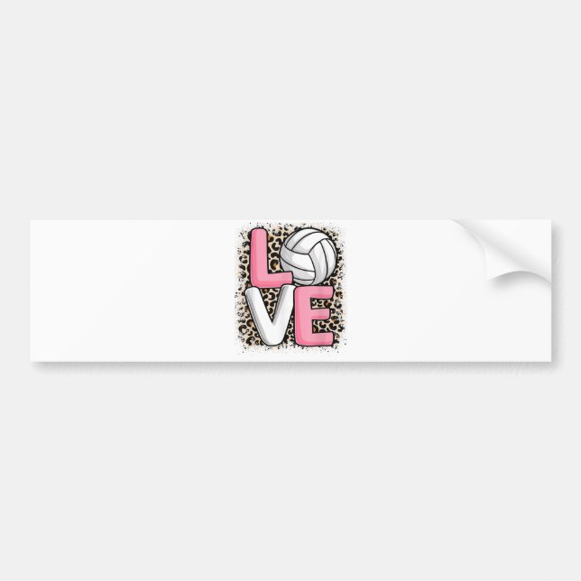 Love Volleyball Leopard Print Women Girls Volleyba Bumper Sticker (Front)