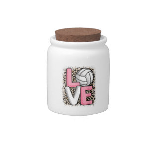 Love Volleyball Leopard Print Women Girls Volleyba Candy Jar