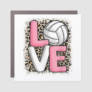 Love Volleyball Leopard Print Women Girls Volleyba Car Magnet