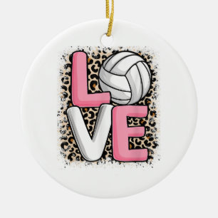 Love Volleyball Leopard Print Women Girls Volleyba Ceramic Ornament