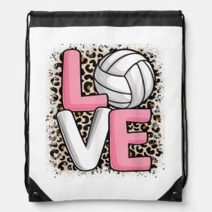 Love Volleyball Leopard Print Women Girls Volleyba Drawstring Bag