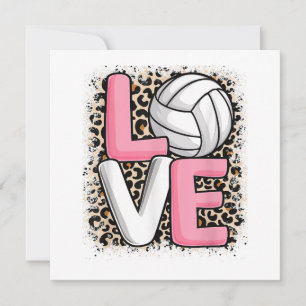Love Volleyball Leopard Print Women Girls Volleyba Invitation