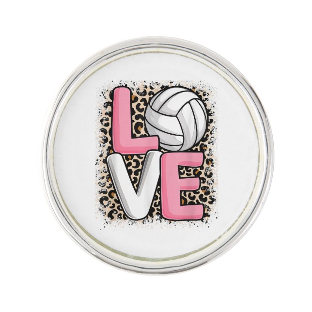 Love Volleyball Leopard Print Women Girls Volleyba Lapel Pin (Front)