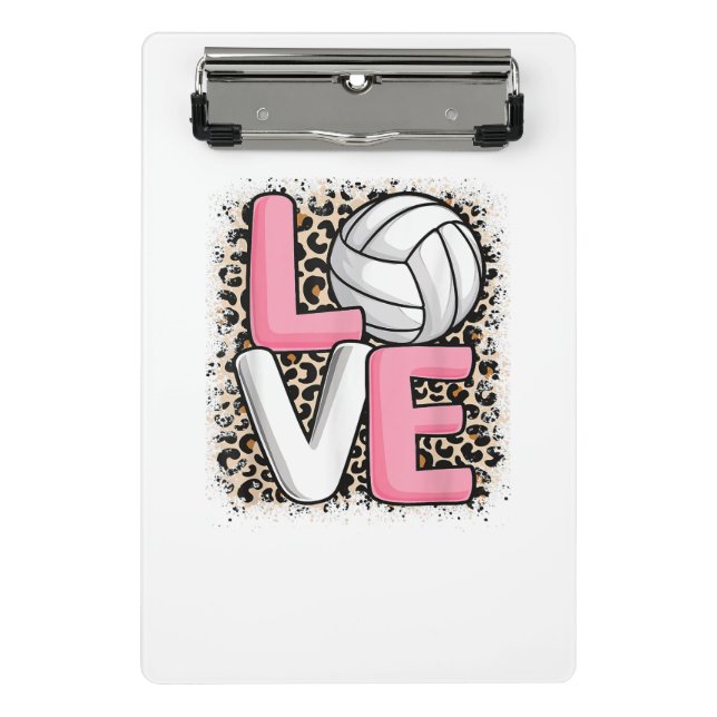 Love Volleyball Leopard Print Women Girls Volleyba Mini Clipboard (Front)