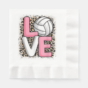 Love Volleyball Leopard Print Women Girls Volleyba Napkins