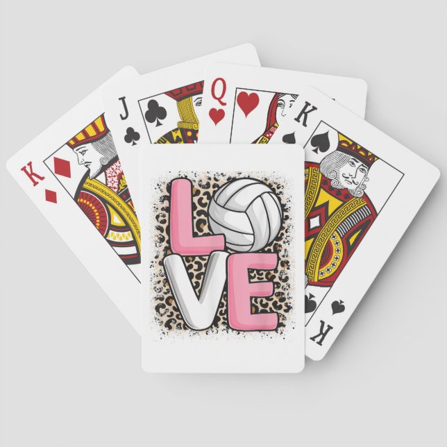 Love Volleyball Leopard Print Women Girls Volleyba Poker Cards (Back)