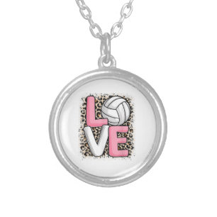 Love Volleyball Leopard Print Women Girls Volleyba Silver Plated Necklace