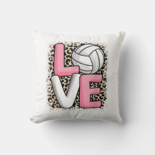Love Volleyball Leopard Print Women Girls Volleyba Throw Pillow