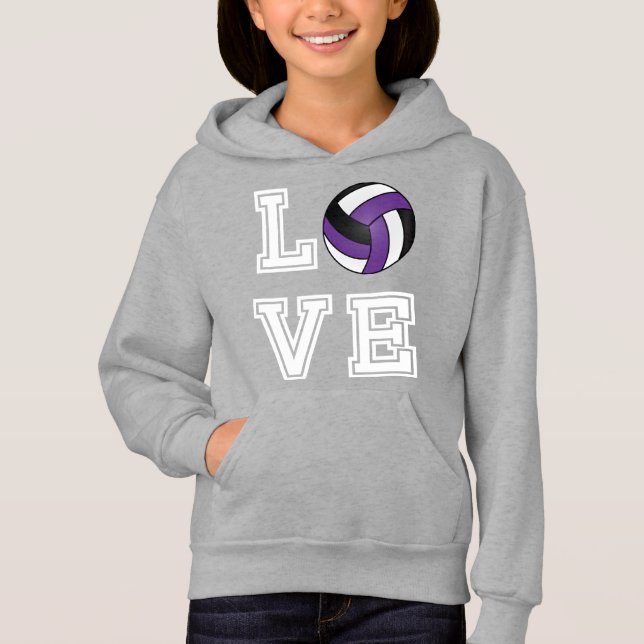 Love Volleyball - Purple, White and Black Hoodie (Front)