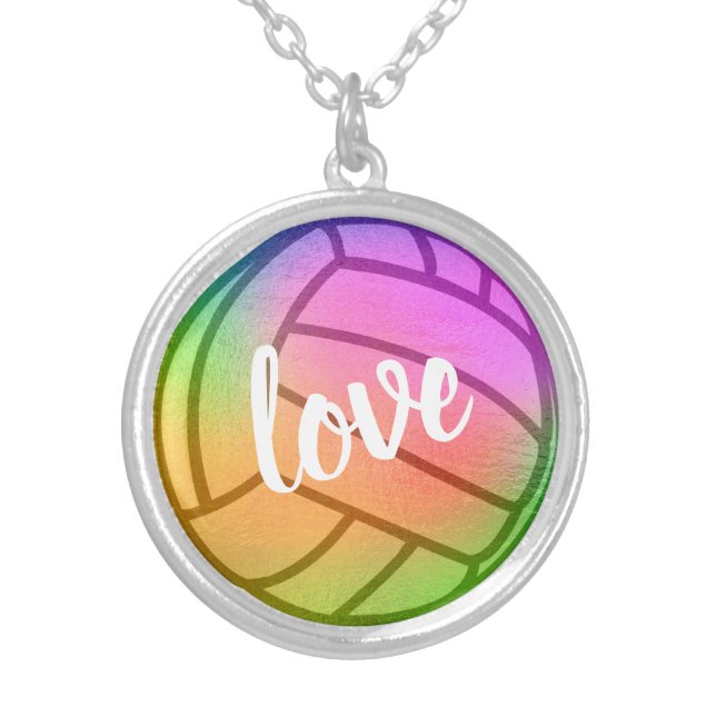 Love Volleyball  Silver Plated Necklace (Front)