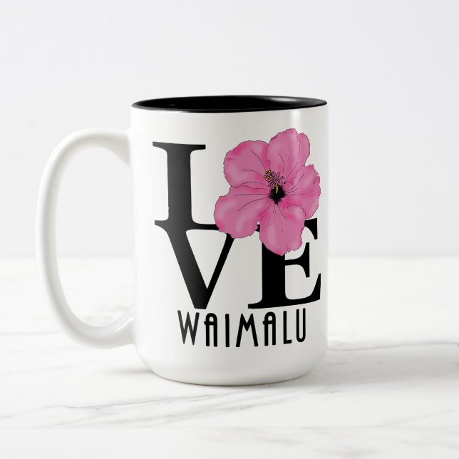 LOVE Waimalu Pink Hibiscus 15oz Two-Tone Coffee Mug (Left)