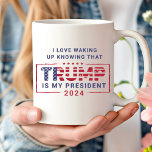 Love Waking Up Knowing Trump Is My President Coffee Mug<br><div class="desc">Showcase your political pride with the Love Waking Up Knowing Trump Is My President Coffee Mug. Featuring a bold design that pairs patriotic colors with a statement of support, this mug is perfect for enjoying your favorite hot beverage while celebrating your values. Whether it's a gift for a fellow supporter...</div>