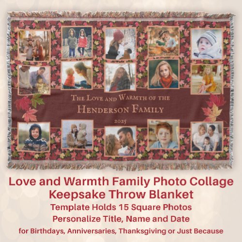 Love  Warmth Family Photo Collage Fall Leaves Throw Blanket