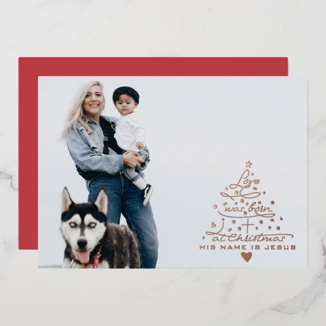 Love Was Born Tree Foil Christmas Card (Front/Back)