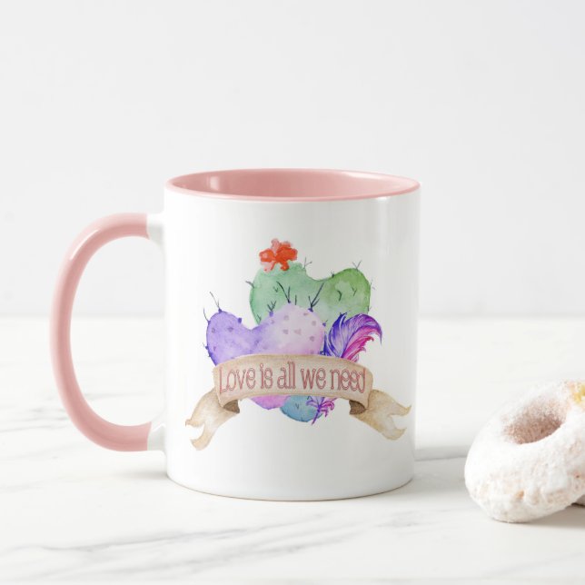 Love Watercolor Cacti Mug (With Donut)