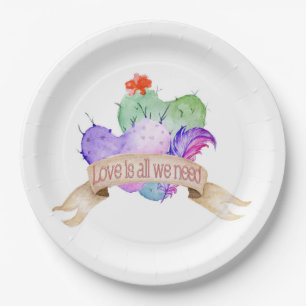 Love Watercolor Cacti Paper Plates