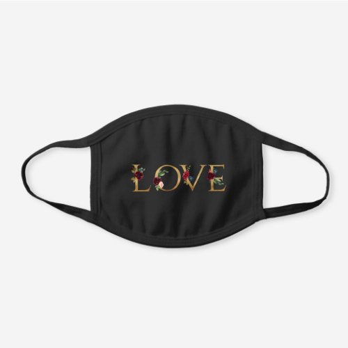 Love Watercolor Floral Gold Black Black Cotton Face Mask