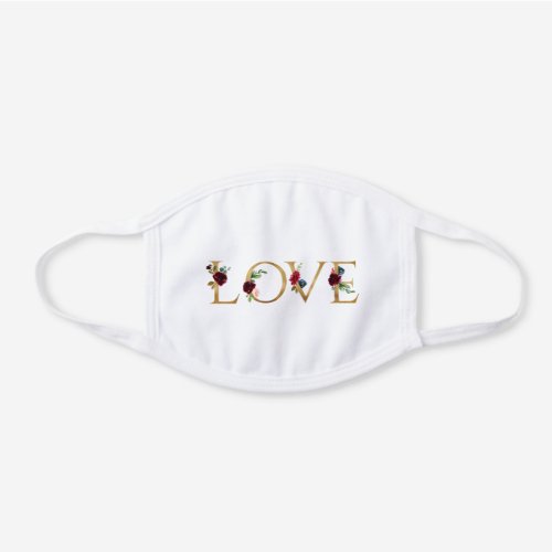 Love Watercolor Floral Gold White Cotton Face Mask