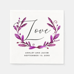 Love. Watercolor purple floral script wedding Napkins