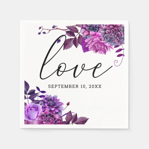 Love Watercolor purple floral script wedding  Napkins