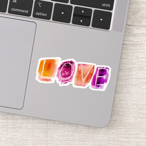 LOVE Watercolor Purple Orange Custom Cut Sticker