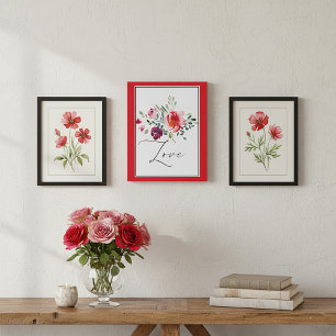 Love watercolor red floral  faux canvas print