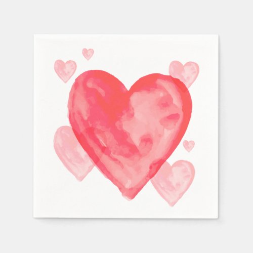 Love Watercolor Red Heart Party Napkins