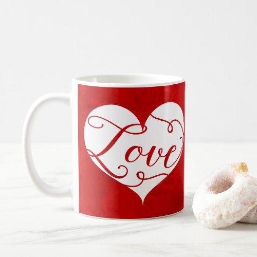 Love Watercolor Red Heart Swirl Valentines Day Coffee Mug