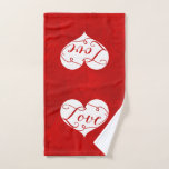 Love Watercolor Red Heart Swirl Valentine's Day Hand Towel