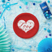 Love Watercolor Red Heart Swirl Valentine's Day Paper Plates (Party)