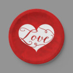 Love Watercolor Red Heart Swirl Valentine's Day Paper Plates