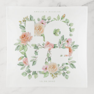 LOVE Watercolor Roses and Greenery Wedding Trinket Tray