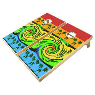 Love Wave: Floral Sunset Serenity Beach Themed Art Cornhole Set