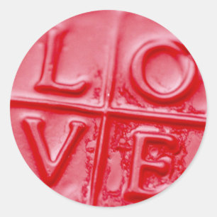 LOVE wax seal, Valentine, red, glossy, Classic Round Sticker