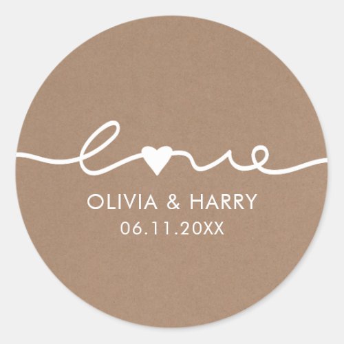 Love Wedding Favor Stickers  Rustic Kraft