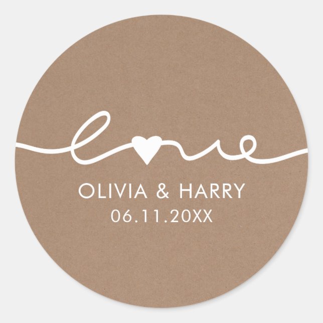 Love Wedding Favor Stickers | Rustic Kraft (Front)