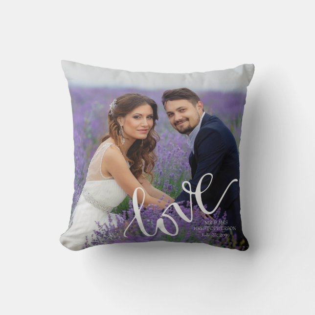 LOVE Wedding Photo Monogram Keepsake Throw Pillow (Front)