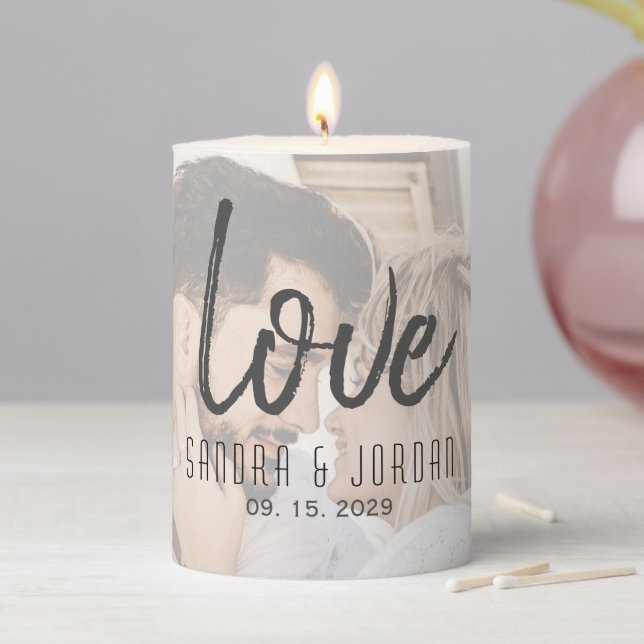 Love Wedding Photo Pillar Candle (In Situ)