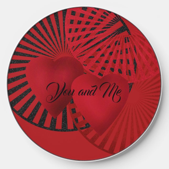 Love . Wedding , red , 2 hearts Wireless Charger (Front)
