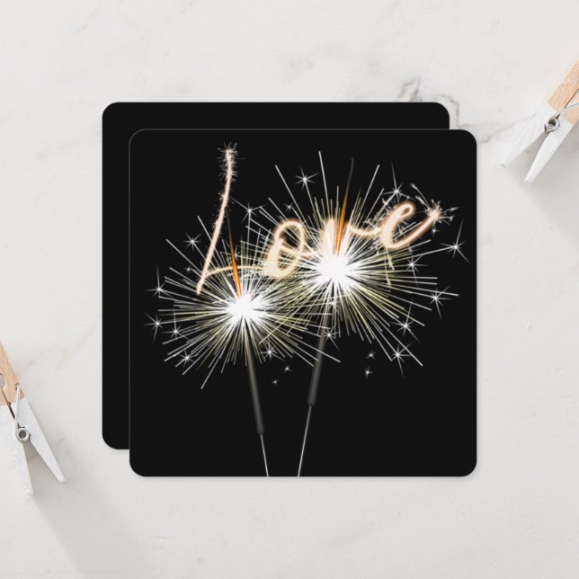 Love Wedding Sparklers on Black Invitation (Front/Back In Situ)