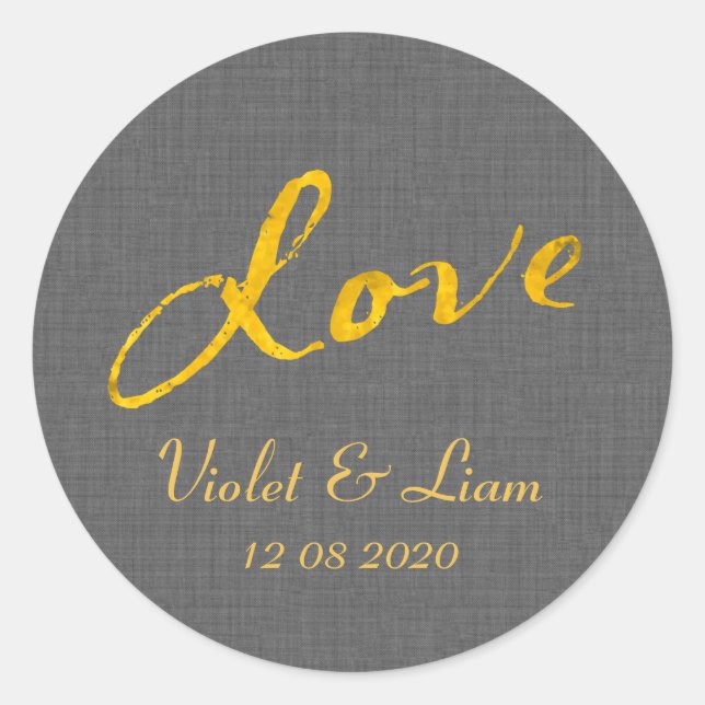 Love Wedding Sticker on Gray Linen (Front)
