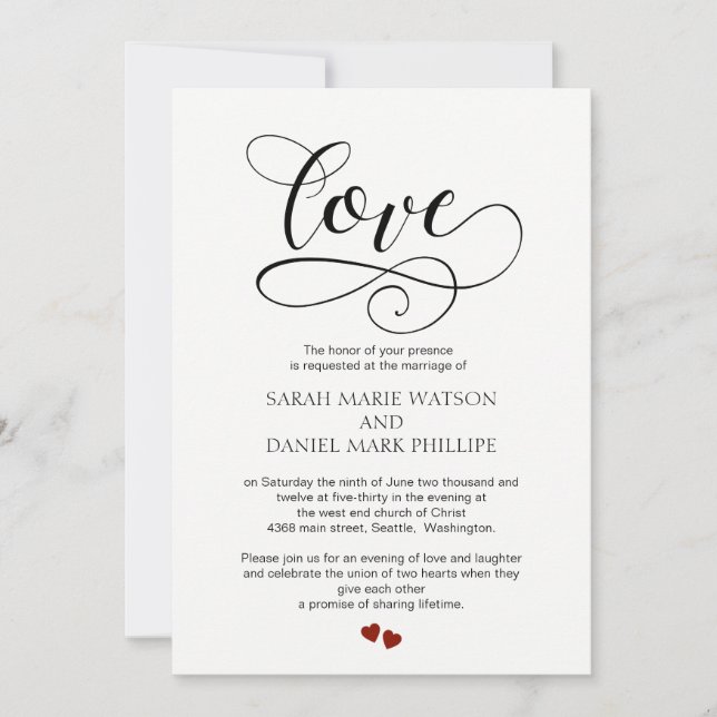 Love Wedding Typography Elegant Script  Invitation (Front)