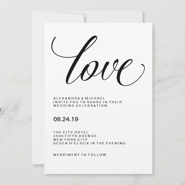 Love | Wedding Typography on Kraft Paper Invitation (Front)