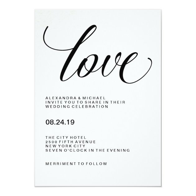 Love | Wedding Typography On Watercolor Paper Invitation
