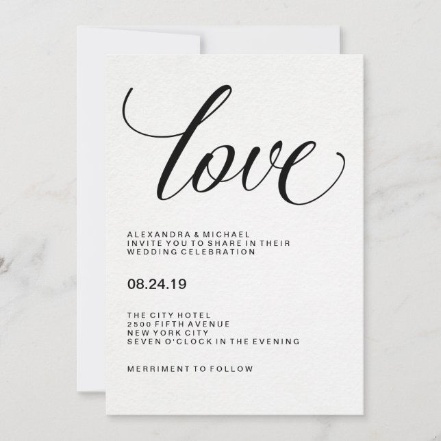 Love | Wedding Typography on Watercolor Paper Invitation (Front)