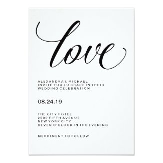 Love | Wedding Typography on Watercolor Paper Invitation