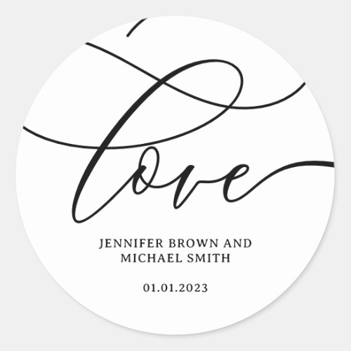 Love Weds Signature Name Date Classic Round Sticker
