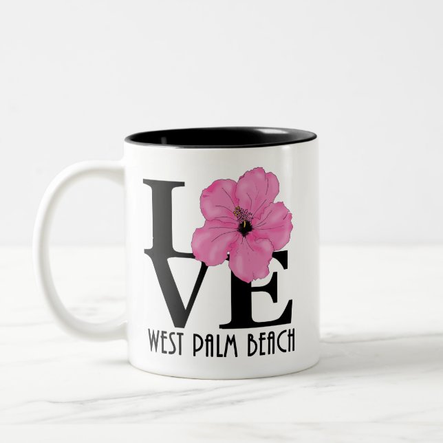 LOVE West Palm Beach 11oz Pink Hibiscus Two-Tone Coffee Mug (Left)