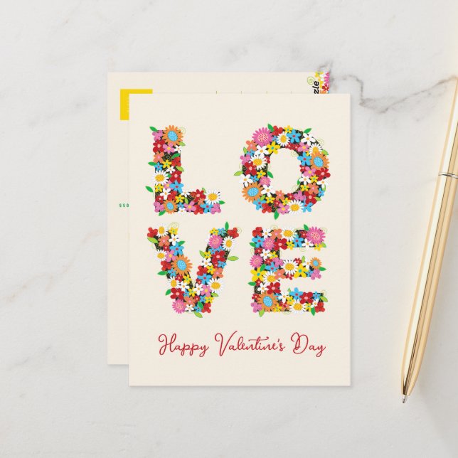 LOVE Whimsical Colorful Spring Flowers Thank You Postcard (Front/Back In Situ)